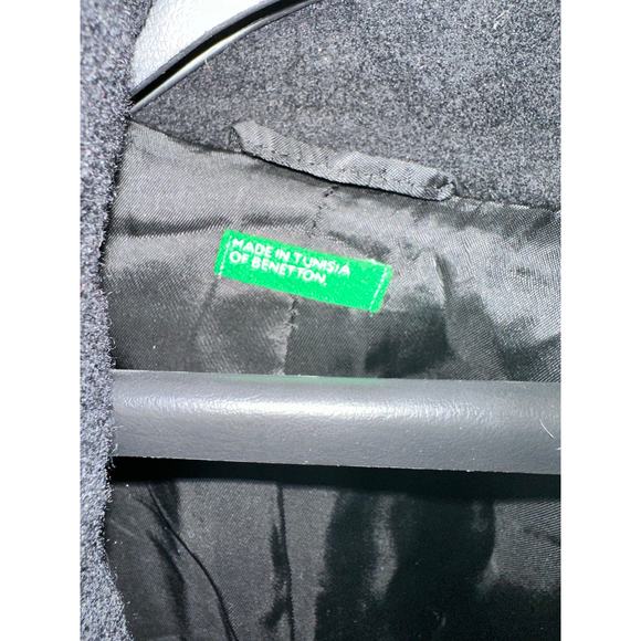 Made in Tunisia of Benetton Wool Coat Womens EU 38 Black full length no buttons - Picture 3 of 8